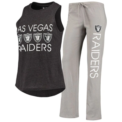 Concepts Sport Women's  Black, Gray Las Vegas Raiders Plus Size Meter Tank Top And Pants Sleep Set In Black,gray