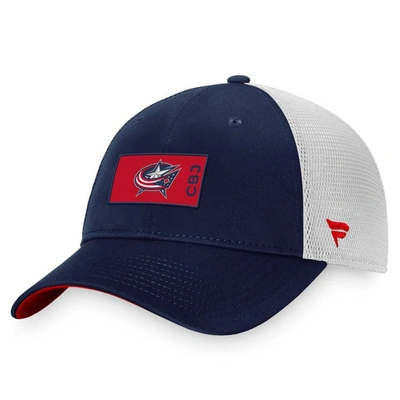 FANATICS FANATICS BRANDED NAVY COLUMBUS BLUE JACKETS AUTHENTIC PRO RINK TRUCKER SNAPBACK HAT