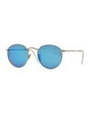 RAY BAN POLARIZED ROUND METAL-FRAME SUNGLASSES WITH BLUE MIRROR LENS,PROD174440094
