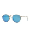 Ray Ban Polarized Round Metal-frame Sunglasses With Blue Mirror Lens In Blue