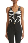 Balmain Zip-front Bodysuit In Black/ Natural