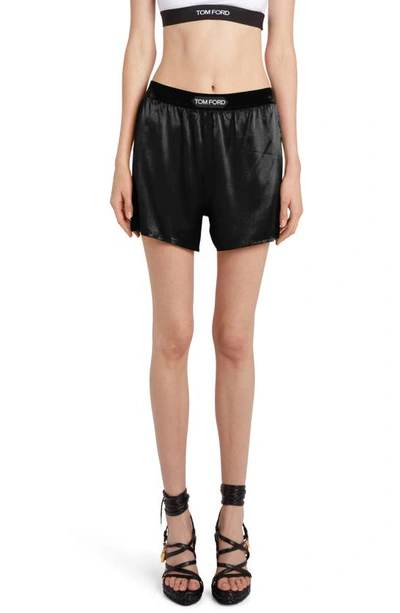 Tom Ford Hendrix Floral Stretch Silk Satin Pajama Shorts In Off White Black