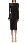 Tom Ford Black Midi Dress With Semi-sheer Inserts In Black
