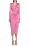 TOM FORD RUCHED LONG SLEEVE SILK JERSEY WRAP DRESS