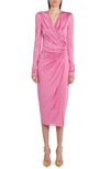 Tom Ford Draped Silk Jersey Corset Midi Wrap Dress In Rose Bloom