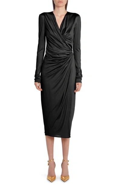 Tom Ford Long-sleeve Hooded Wrap Midi Dress In Black