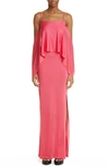Tom Ford Cold-shoulder Ruffled Stretch-knit Gown In Rose Bloom