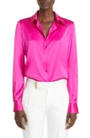 Tom Ford Stretch Silk Satin Fitted Shirt In Pink