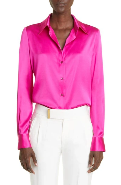 Tom Ford Long-sleeve Satin Shirt In Pink & Purple