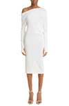 Tom Ford One-shoulder Long Sleeve Cashmere & Silk Midi Sweater Dress In Chalk