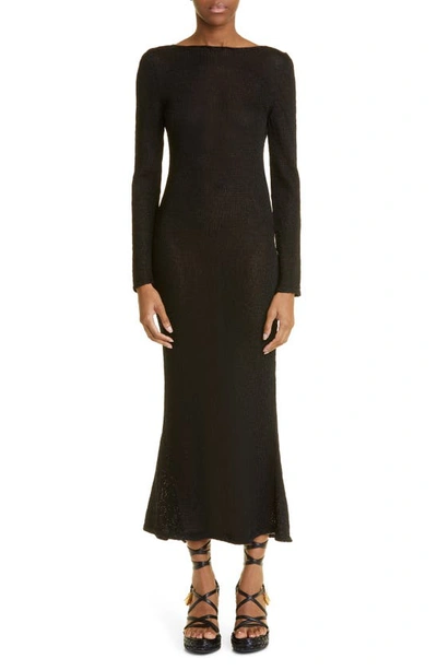 Tom Ford Black Knitted Midi Dress With Back Neckline In Nero