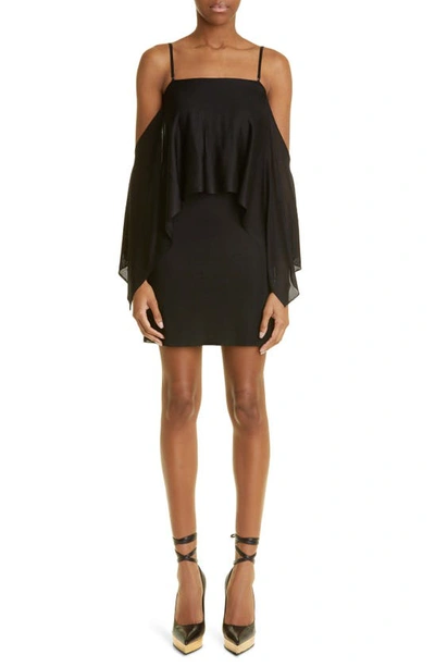 Tom Ford Ruffle Off-the-shoulder Compact Slinky Mini Dress In Black