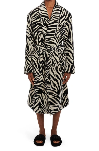 Tom Ford Zebra Print Cotton Terry Cloth Robe In Grey