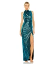 Mac Duggal High Neck Keyhole Cutout Sleeveless Metallic Jersey Gown In Powder Blue