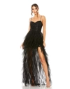 Mac Duggal Women's Ieena Sequin Mini Dress With High Low Ruffle Tiered Train In Black