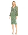 Mac Duggal Sequin Stripe Long Sleeve Cocktail Dress In Sage