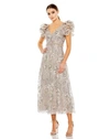Mac Duggal Embellished Ruffled Cap Sleeve A Line Dress 68262 In Champagne In Champagne
