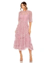 Mac Duggal Women's High-neck Gathered Tulle Midi-dress In Antique Rose