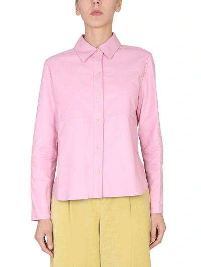 Alysi Pointed Collar Leather Jacket In Pink