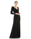 MAC DUGGAL BEADED CUFF LONG SLEEVE WRAP OVER TRUMPET GOWN