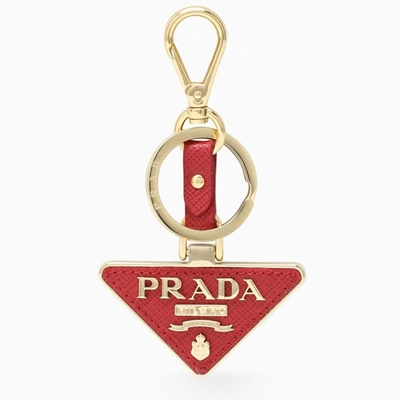 Prada Saffiano Leather And Metal Keychain In Red