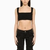 Attico Miles Ribbed-knit Cropped Top In Black