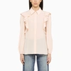 Chloé Crepe Button-down Blouse With Shoulder Ruffles In Pink