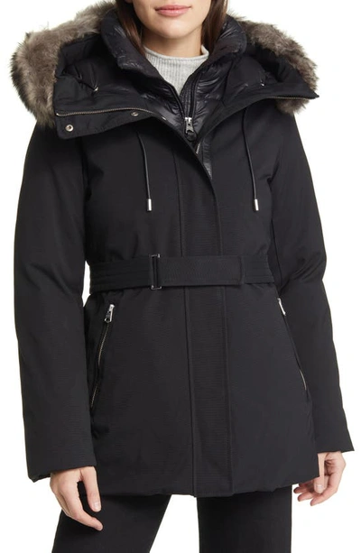 Mackage Jeni Water Repellent 800 Fill Power Down 2-in-1 Parka With Genuine Shearling Trim In Black Silver