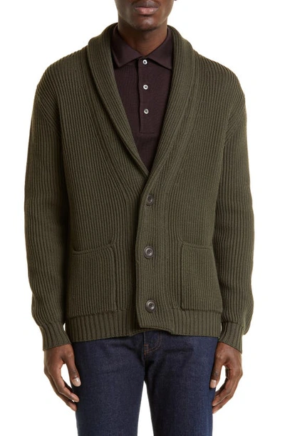 Thom Sweeney Ribbed Merino Wool Cardigan In Green ModeSens