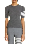 Thom Browne 4-bar Short Sleeve Cashmere Sweater In Grey