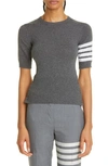 Thom Browne Signature 4-bar Stripe Short-sleeve Cashmere Top In Medium Grey