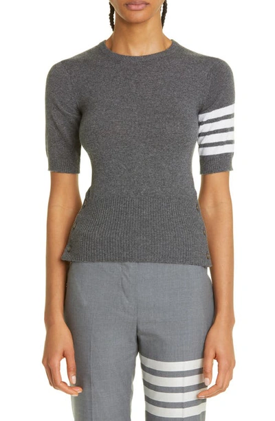 Thom Browne 4-bar Short Sleeve Cashmere Sweater In Medium Grey