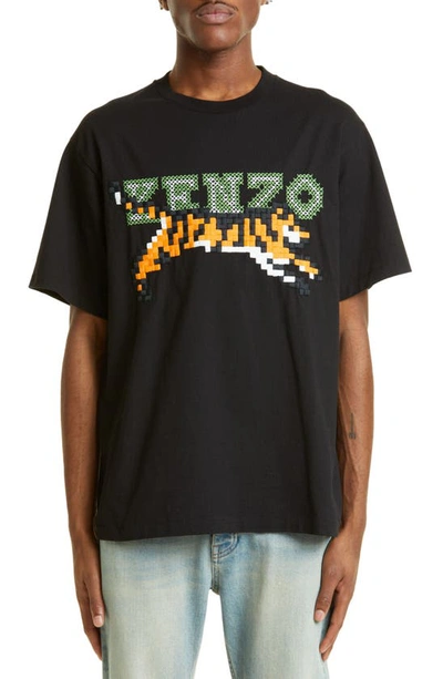 Kenzo Pixel Embroidery Jersey Oversize T-shirt In Black