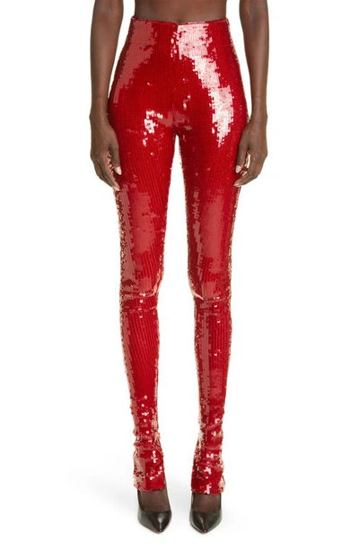 Laquan Smith Sequined High-waisted Leggings In Cherry