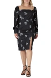 S AND P FLORAL RUCHED LONG SLEEVE DRESS