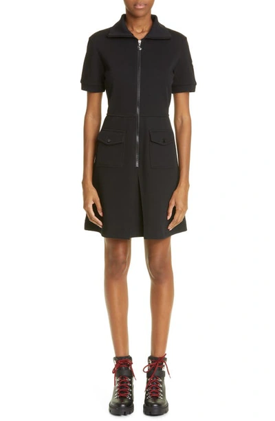 Moncler Short-sleeve Stand-collar Polo Dress In Nero
