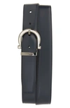 Ferragamo Men's Double Adjustable Gancio Buckle Belt In Blue Marine Nero