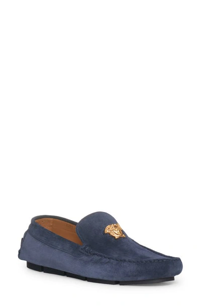 Versace Medusa Driving Shoe In Navy  Gold