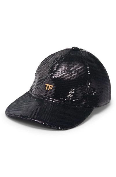 Tom Ford Sequin Monogram Baseball Cap In Black