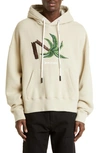 Palm Angels Oversize Embroidered Broken Palm Hoodie In Beige Green