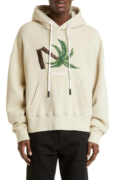 Palm Angels Broken Palm Cotton Hoodie With  Embroidery In Beige