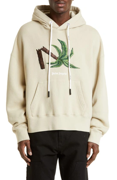 Palm Angels Oversize Embroidered Broken Palm Hoodie In Beige
