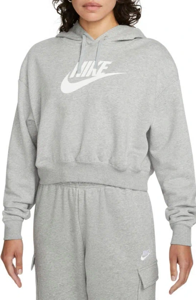Nike Women's  Sportswear Club Fleece Oversized Crop Graphic Hoodie In Dark Grey Heather/white