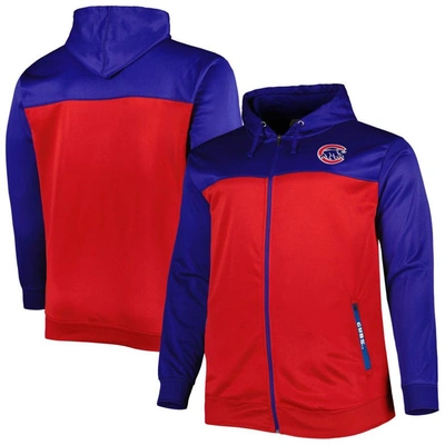 Profile Men's Royal, Red Chicago Cubs Big And Tall Yoke Full-zip Hoodie In Royal,red
