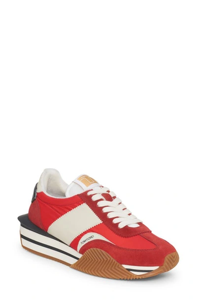 Tom Ford James Leather-trimmed Nylon And Suede Sneakers In Red Ivory