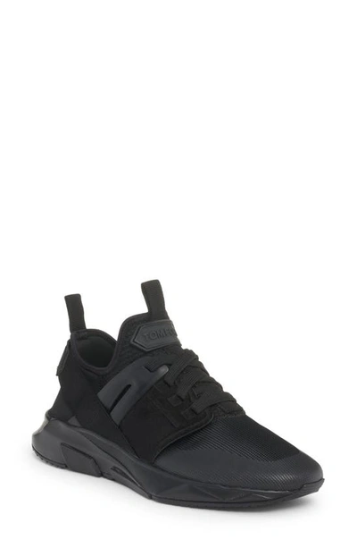 Tom Ford Mixed Media Trainer In Black