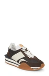 Tom Ford James Mixed Media Low Top Sneaker In Midnight Blue/ Beige/ Cream