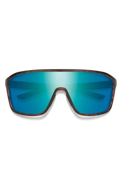 Smith Boomtown 135mm Chromapop™ Polarized Shield Sunglasses In Matte Tortoise / Opal Mirror