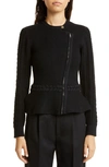 Simkhai Andi Asymmetric Zip Peplum Cardigan In Black
