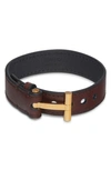 Tom Ford Hollywood Leather Bracelet In Dark Brown/ Gold